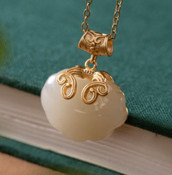 Sterling Silver Gold-plated Hetian Jade Pendant Chinese Style