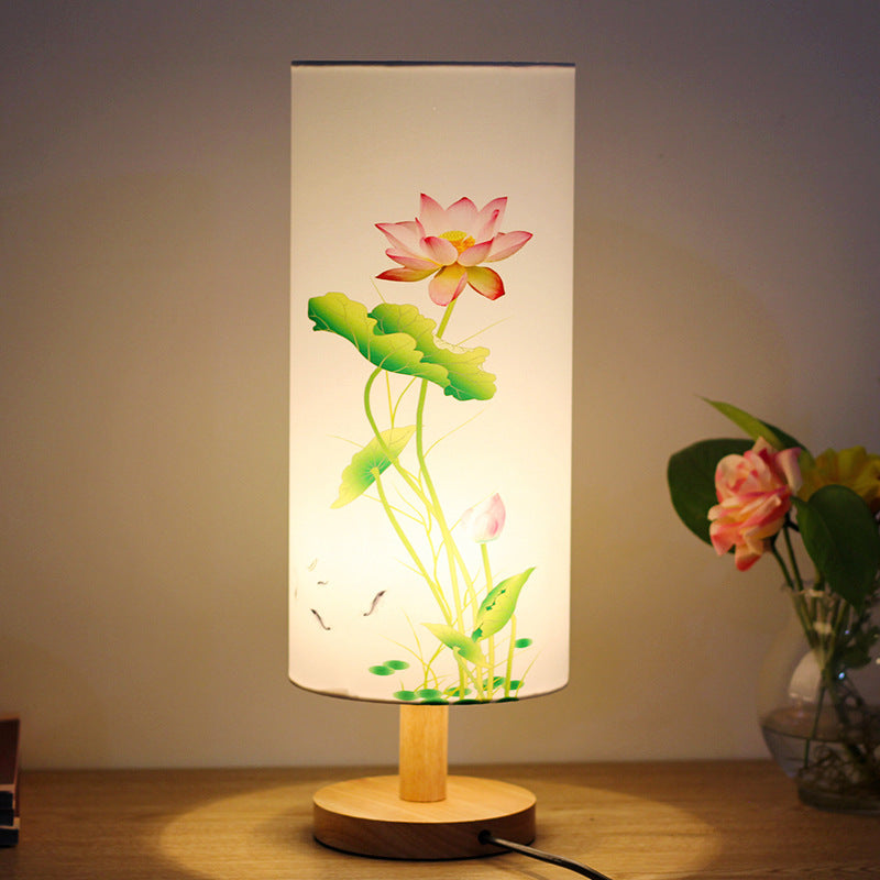 Vintage Chinese Painting Airbrush Bedroom Table Lamp-2