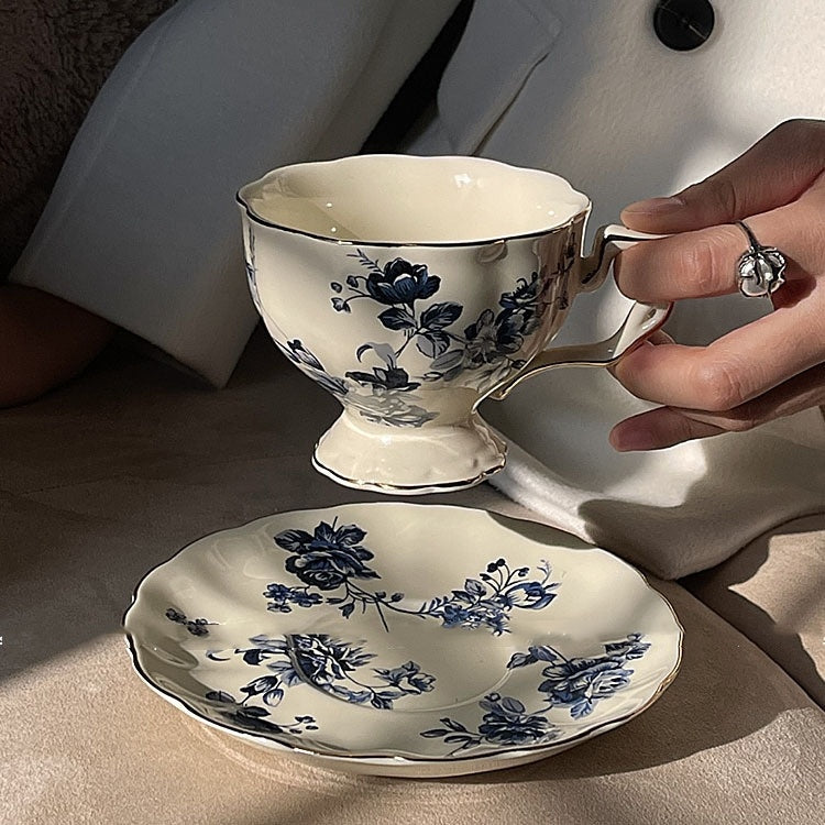 Blue and White Porcelain High-foot Ceramic Teacup for Afternoon Tea-1