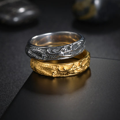 Chinesische Drachenform Ring Titanium Stahlverzierung