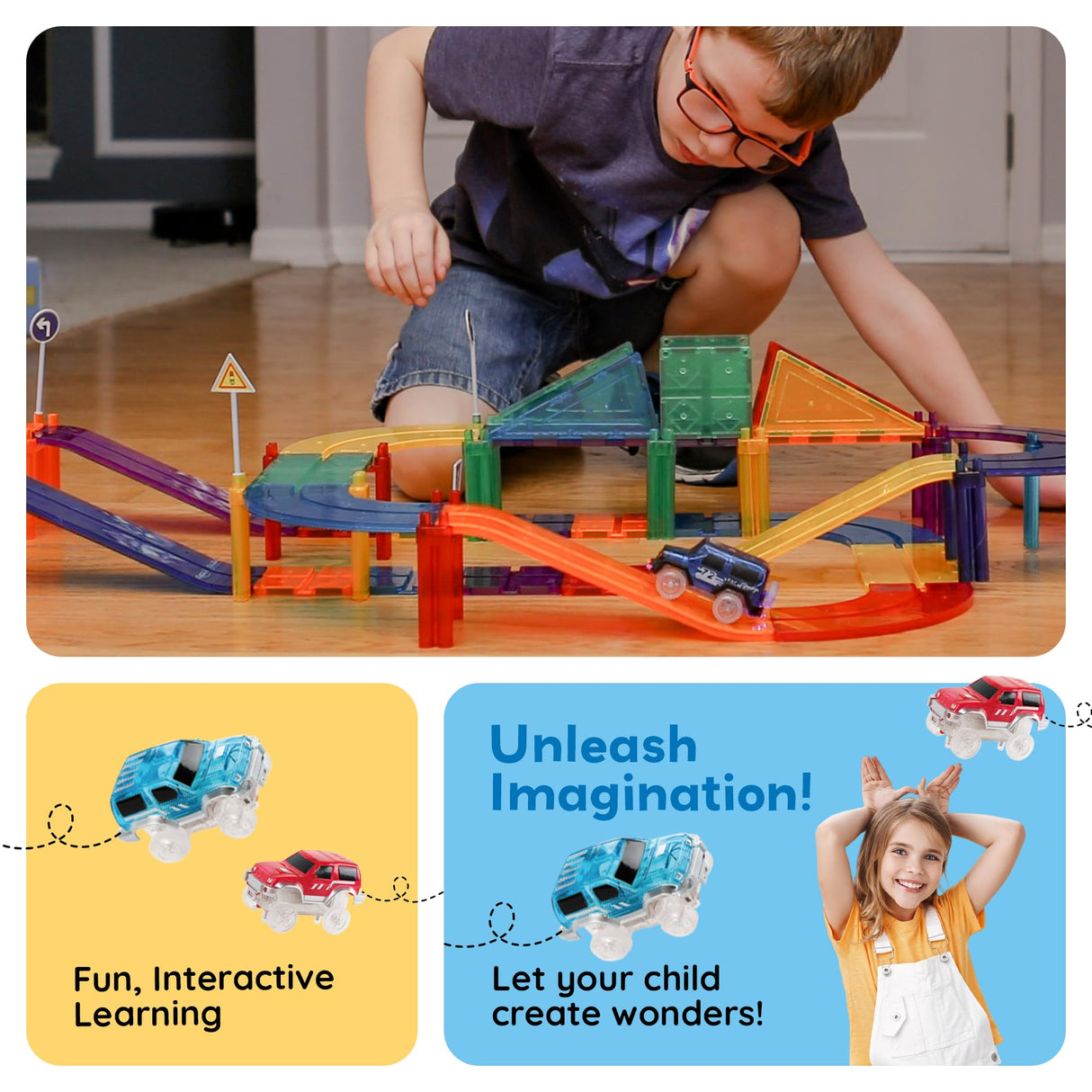 Magnetic Race Track Playset with 2 Cars – STEM Building Toy for Kids (30 pcs)