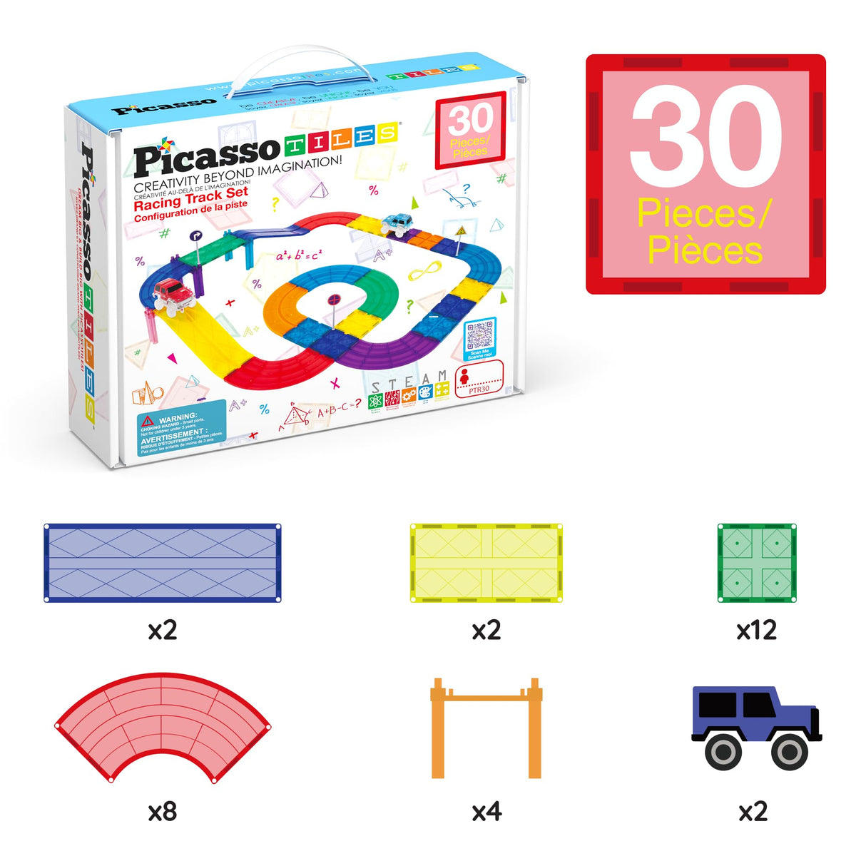 Magnetic Race Track Playset with 2 Cars – STEM Building Toy for Kids (30 pcs)