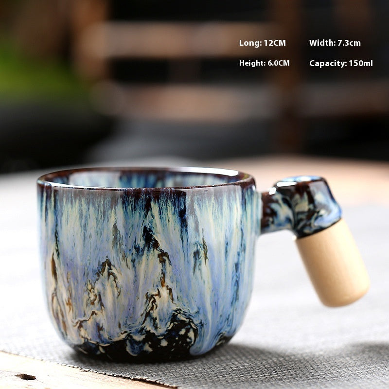 Kiln-changed Ceramic Cup Wooden Handle Teacup Small Coffee Cup-9