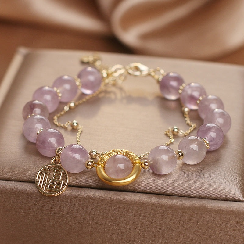 Chinese Fu Character Natural Amethyst Female Bracelet-2