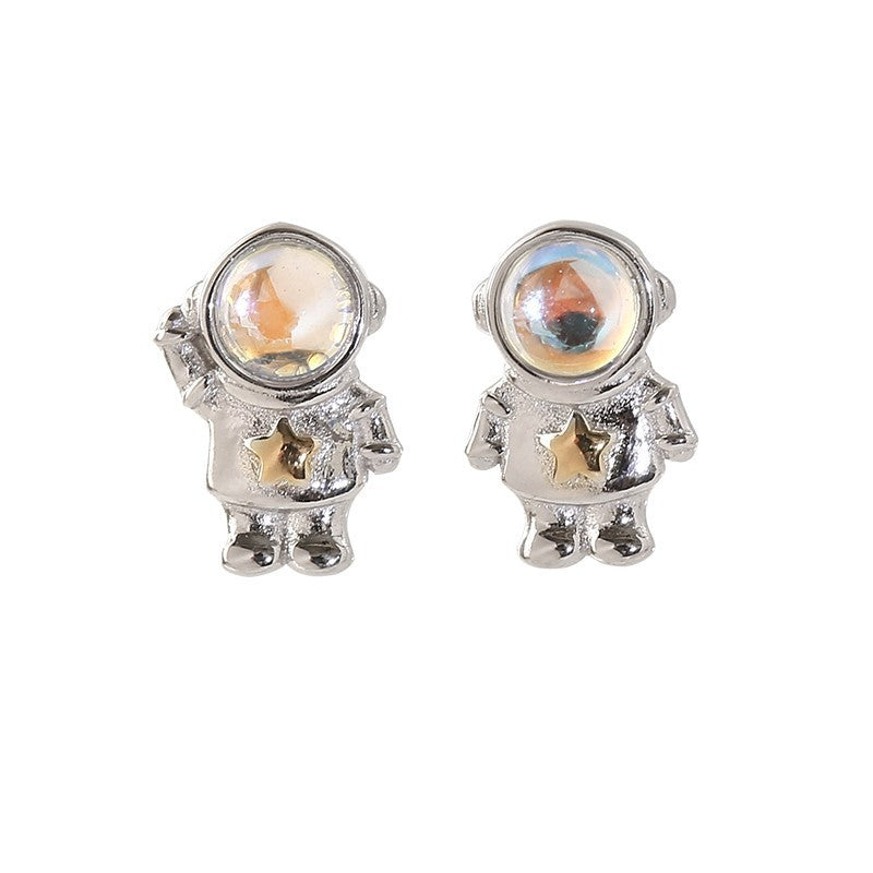 Chinese Star Astronaut 925 Sterling Silver Stud Earrings Special Design Sense Of Small Female Ins Trend