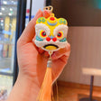 Cartoon Style Chinese Southern Lion Head Tassel Keychain-6