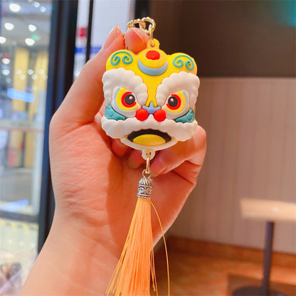 Cartoon Style Chinese Southern Lion Head Tassel Keychain-6