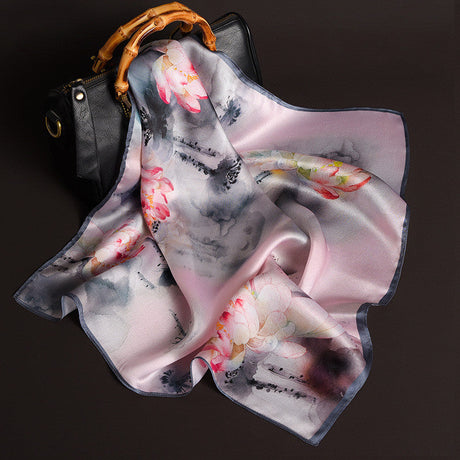 Traditional Famous Painting Pattern Inkjet Light Square Silk Scarf-17