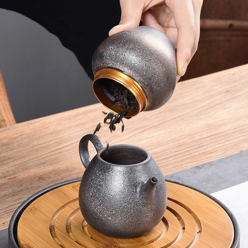 Kung Fu Tea Black Ceramic Teapot Chinese Oolong Tea Pear Shaped Tea Kettle