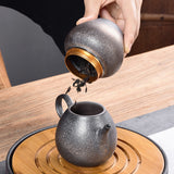 Kung Fu Tea Black Ceramic Teapot Chinese Oolong Tea Pear Shaped Tea Kettle