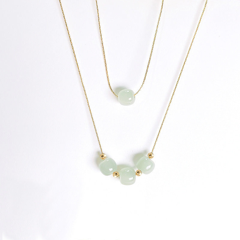 925 Silver Bamboo Hetian Jade Bead Necklace