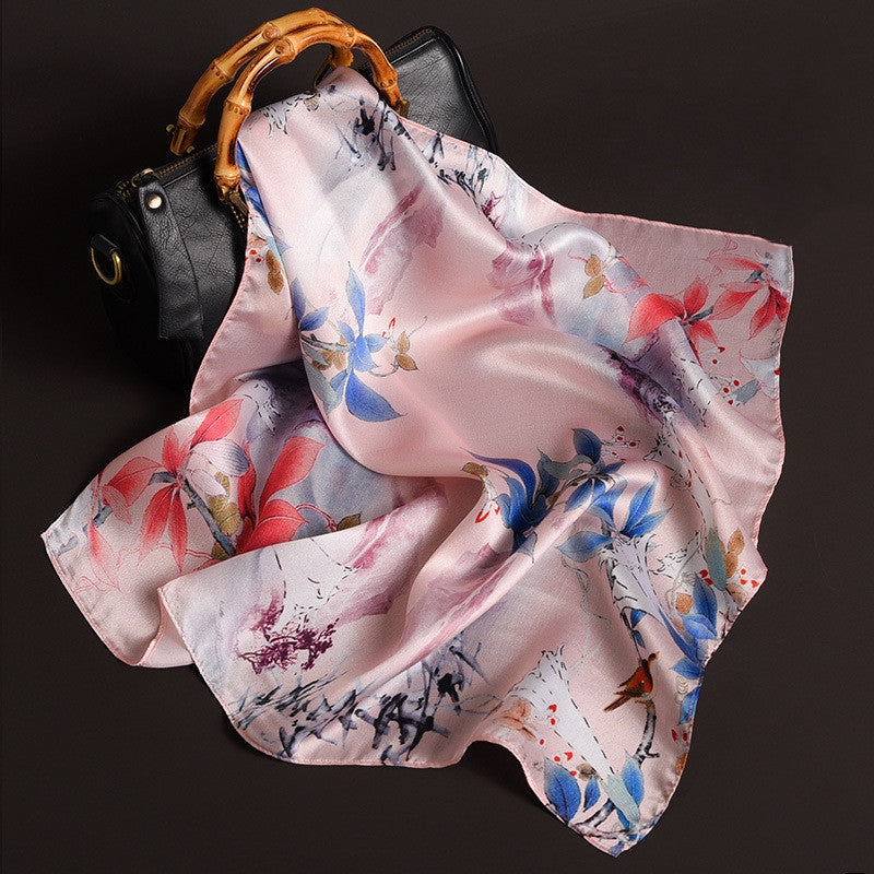 Traditional Famous Painting Pattern Inkjet Light Square Silk Scarf-18