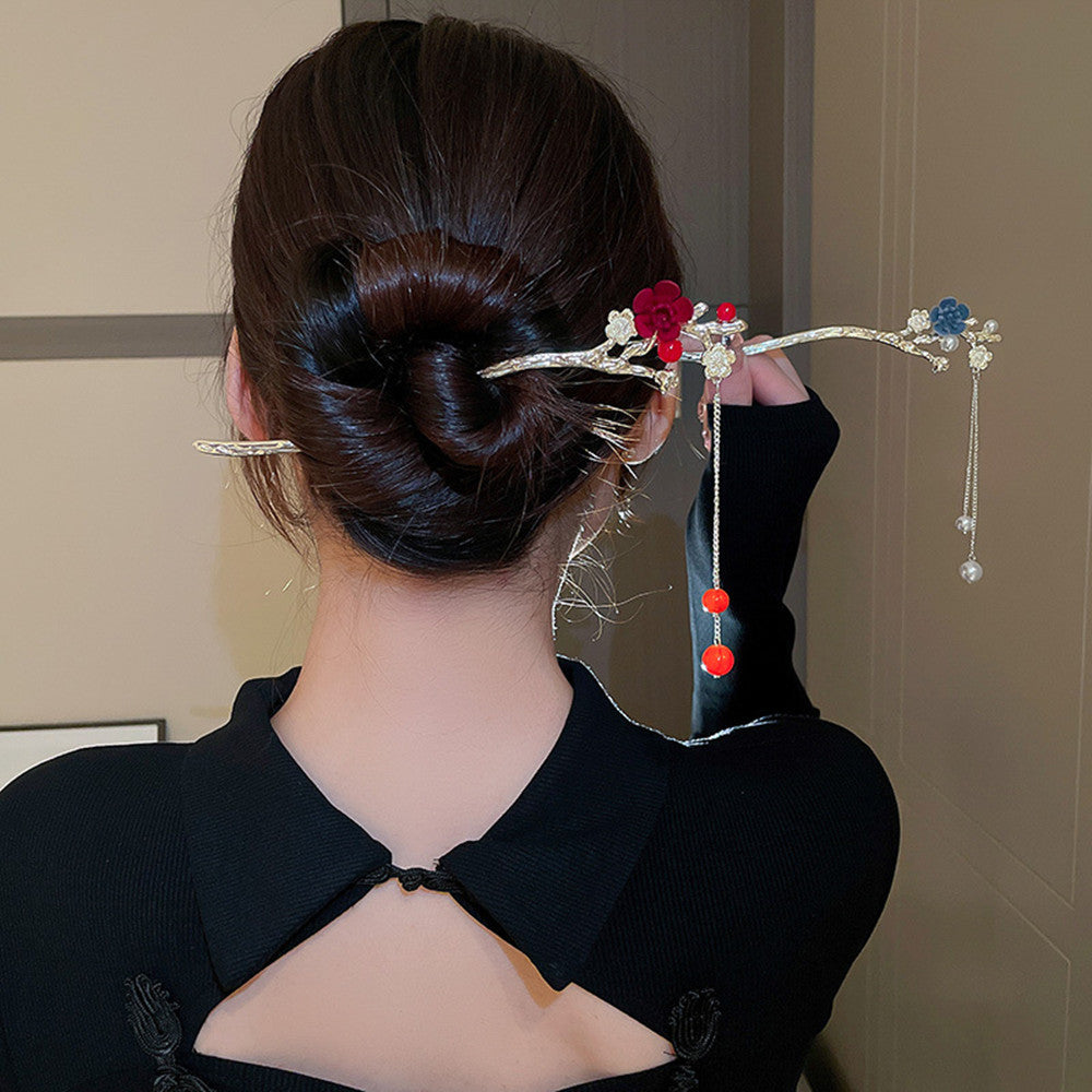 Chinese Style Retro Plum Blossom Branch Tassel Hairpin-1