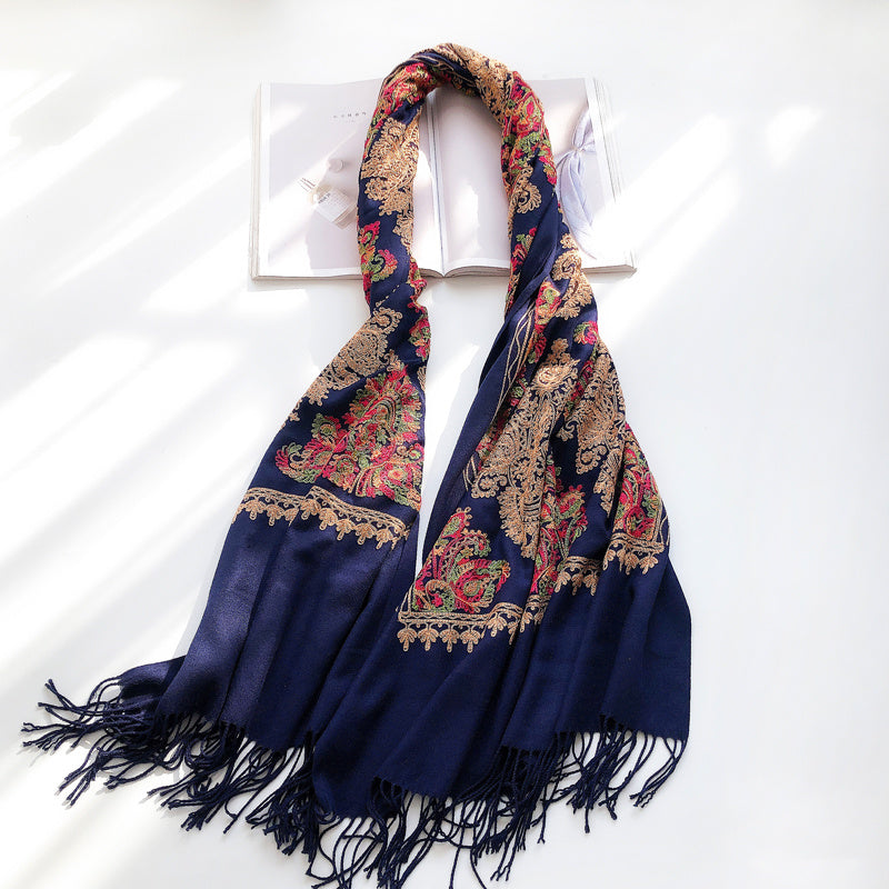 Vintage Ethnic Style Ladies Embroidered Scarf Shawl-3