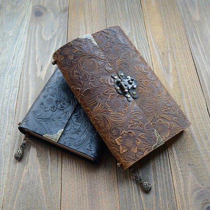 Creative Vintage Locking Head Layer Cowhide Carved Notebook-2