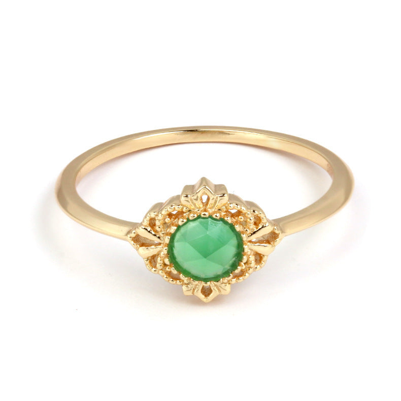 Chinese Neoclassical Green Agate Ring