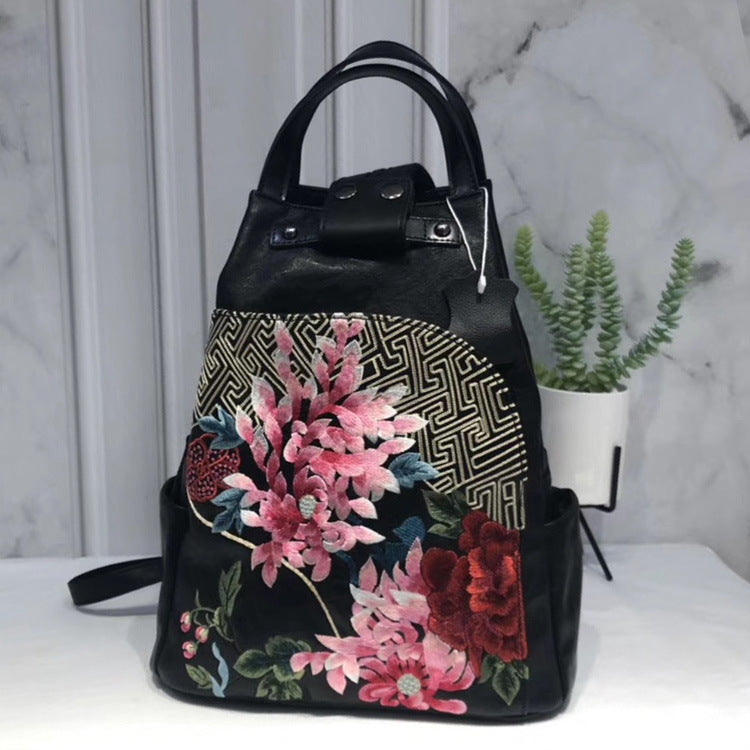 Lock Bucket Bag Flower Cluster Embroidery Patchwork Shoulder Bag-9