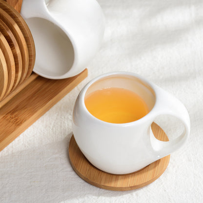 Six-piece Simple Ceramic Set Tea Cup Three-dimensional Bamboo Wooden Bracket Non-slip Coaster