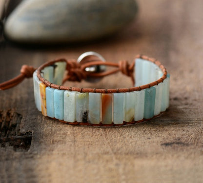 Hand-woven bracelet Stone beaded bracelet leather rope winding bracelet Natural stone bracelet