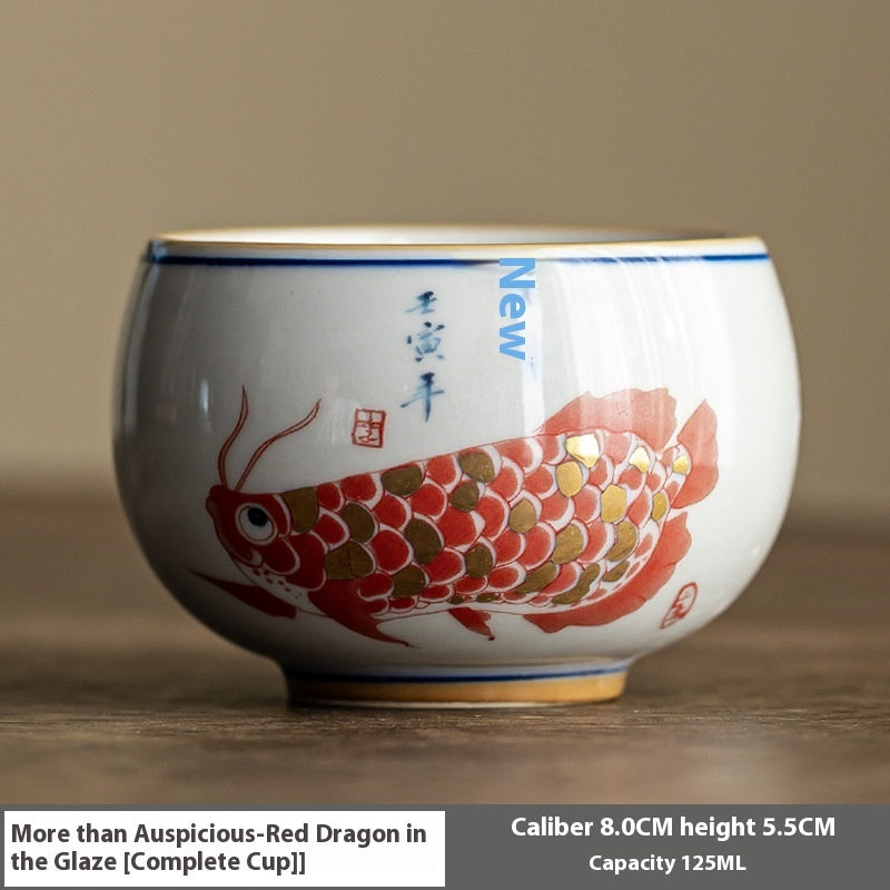 Vintage Auspicious Red Dragon Koi Teacup Master Cup-8