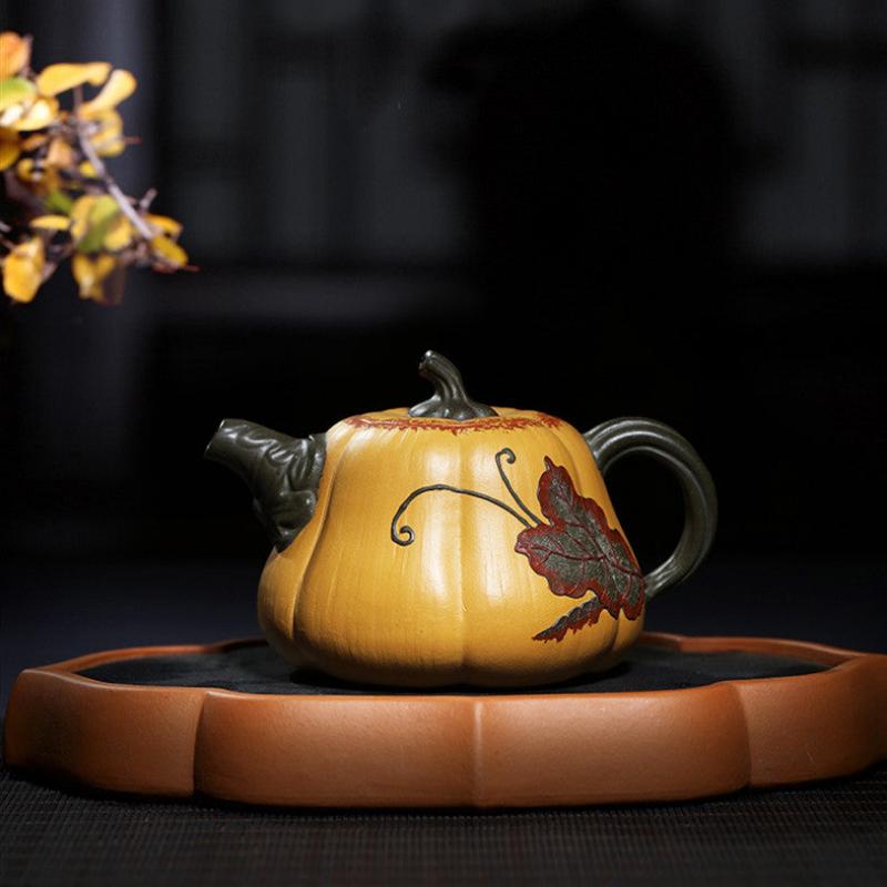 Handmade Ceramic Teapot Enameled Pottery Creative Pumpkin Shape Teapot