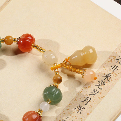 Natural Gold Filigree Jade Pumpkin Beads Bracelet