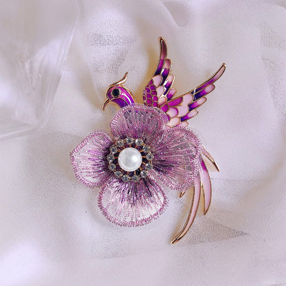 Embroidered Flower Brooch Phoenix bird pin