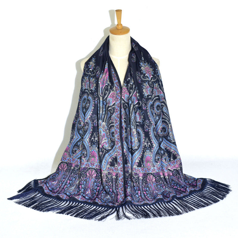 Retro Ethnic Xinjiang Cashew Print Tassel Scarf