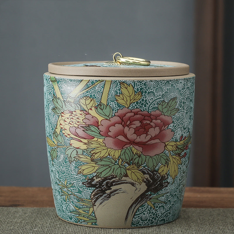 Green Tea Ceramic Tea Caddy Large Airtight Pot Four Seasons Storage Tank