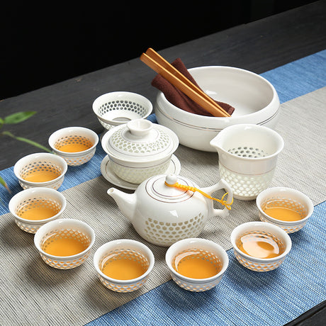 Kung Fu Tea Ceramic Teapot Full Honeycomb Hollow Tea Set Gifts