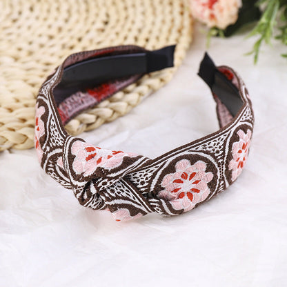 Rustic Style Floral Pattern Embroidered Hair Bands-4