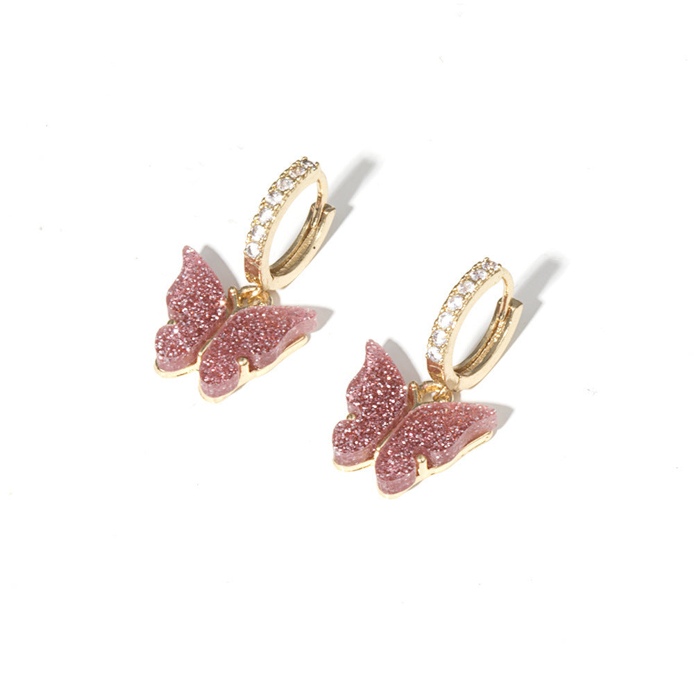 Light luxury style zircon earrings glitter butterfly earrings