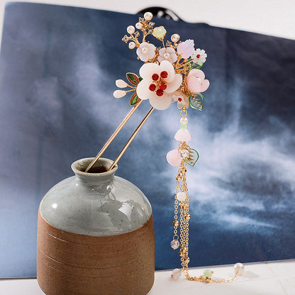 Hanfu Delicate Flower Step Shake Shell Pearl Hairpin-4