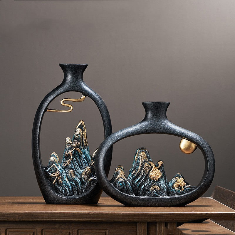 Chinesische Stil Mountain View Vase Dekoration Tabletop Blume