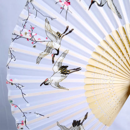 Floral Patterns with Tassel Portable Bamboo Silk Folding Fan-3