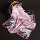 Traditional Famous Painting Pattern Inkjet Light Square Silk Scarf-14