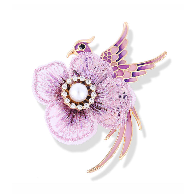 Embroidered Flower Brooch Phoenix bird pin