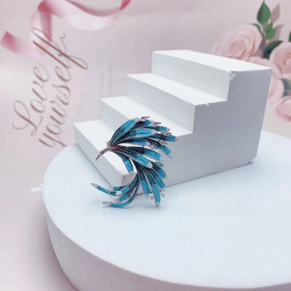 Chinese Style Enamel Gradient Micro Rhinestone Phoenix Tail Brooch