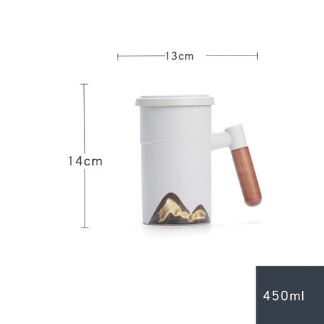 Werkseitig kreative Yuanshan handbemalte Becher Holzgriff Keramik-Teetasse mit Deckelfilter dreiteiliges Büro Haus