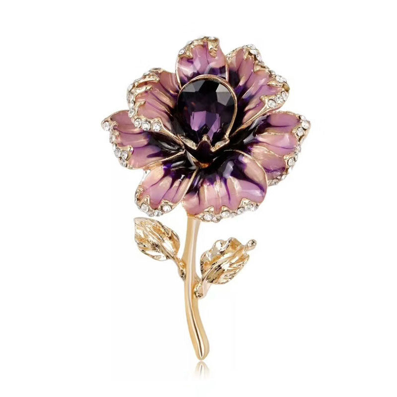 Crystal Enamel Painted Flower Brooch