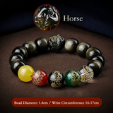 Five Gods of Wealth Lucky Beads Bracelet Zodiac Gold Obsidian Handheld Rosary-8