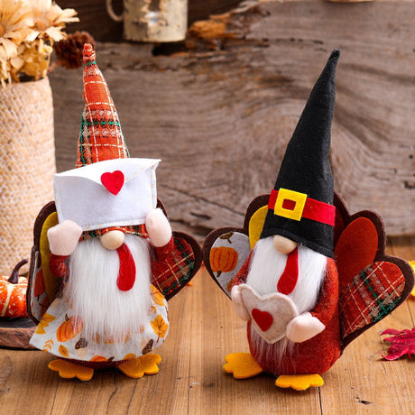 Cute Faceless Turkey Couple Decoration for Thanksgiving Home Display-2