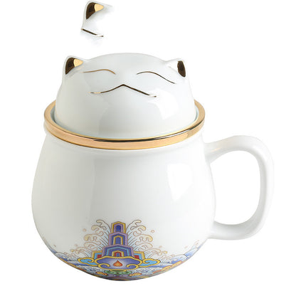 Forbidden City Cat Cup With Lid Ceramic Female Tea Water Separate Coffee