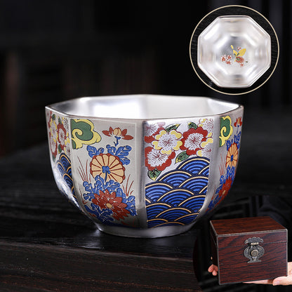 Chinese Enamel Color Silver Plated Tea Cup Ceramic Cup Master Cup Jianzhan Kung Fu Tea Set