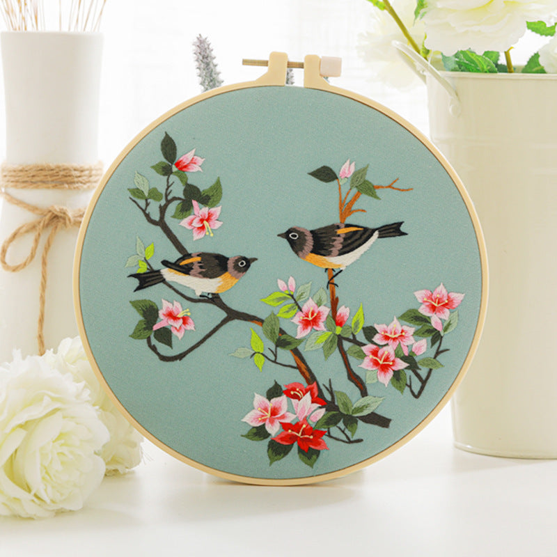 Chinese Style Flower and Bird Pattern Handmade Embroidery Material Kit-3