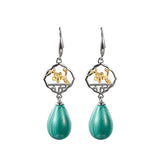 Chinese Ancient Style Window Plum Malachite Earrings-5