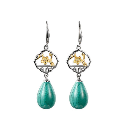 Chinese Ancient Style Window Plum Malachite Earrings-5