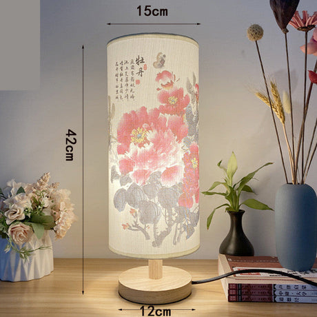 Vintage Chinese Painting Airbrush Bedroom Table Lamp-5