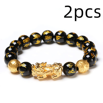 Schwarzes Obsidian -Vermögensarmband Einstellbare Freisetzungen negative Energien Armband mit goldenem Pi xiu glückliches wohlhabendes Amulettarmband