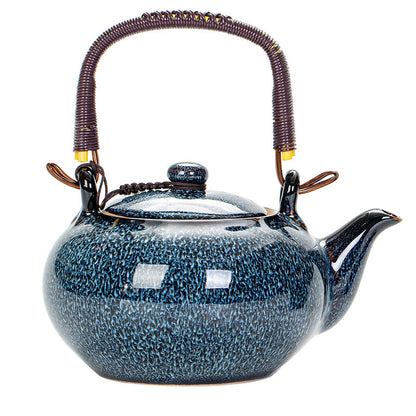 Glossy Ceramic Teapot Kiln-change Black Glaze Top Handle Pot